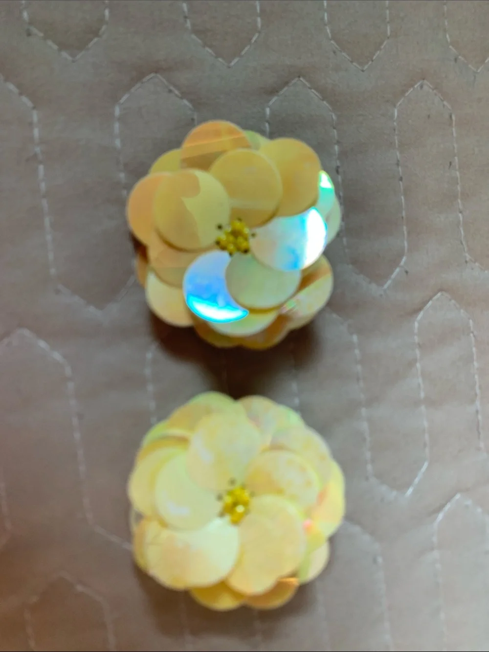 Yellow Sequin Flower Clip Earrings